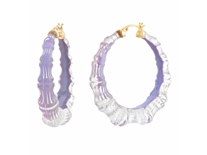 14K Yellow Gold Over Sterling Silver Acrylic and Hand Painted Enamel Bamboo Illusion Hoops- Lavender