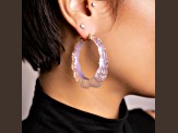 14K Yellow Gold Over Sterling Silver Acrylic and Hand Painted Enamel Bamboo Illusion Hoops- Lavender