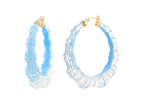 14K Yellow Gold Over Sterling Silver Acrylic and Hand Painted Enamel Bamboo Illusion Hoops- Ice Blue