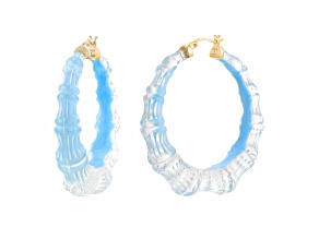 14K Yellow Gold Over Sterling Silver Lucite and Hand Painted Enamel Bamboo Illusion Hoops- Ice Blue