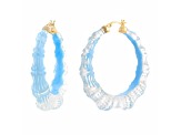 14K Yellow Gold Over Sterling Silver Acrylic and Hand Painted Enamel Bamboo Illusion Hoops- Ice Blue