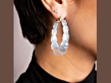 14K Yellow Gold Over Sterling Silver Acrylic and Hand Painted Enamel Bamboo Illusion Hoops- Ice Blue