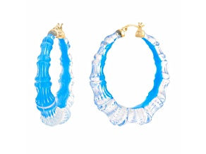 14K Yellow Gold Over Sterling Silver Lucite and Hand Painted Enamel Bamboo Illusion Hoops in Fiji