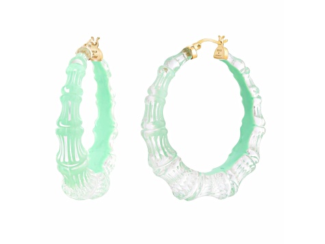 14K Yellow Gold Over Sterling Silver Acrylic and Enamel Bamboo Illusion Hoops in Mint Green