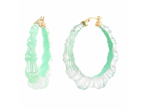 14K Yellow Gold Over Sterling Silver Lucite and Enamel Bamboo Illusion Hoops in Mint Green
