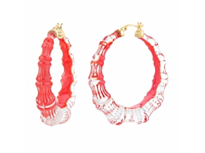 14K Yellow Gold Over Sterling Silver Lucite and Enamel Bamboo Illusion Hoops in Watermelon