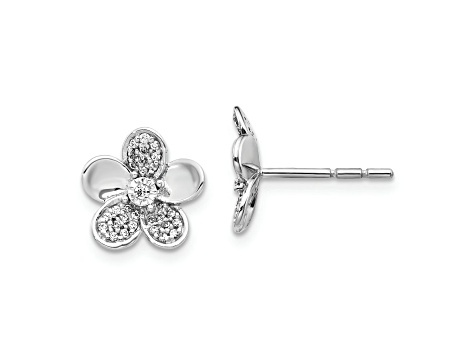 Rhodium Over 14k White Gold 10mm Diamond Flower Stud Earrings