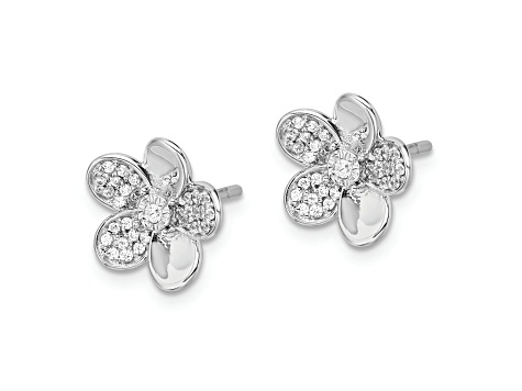 Rhodium Over 14k White Gold 10mm Diamond Flower Stud Earrings