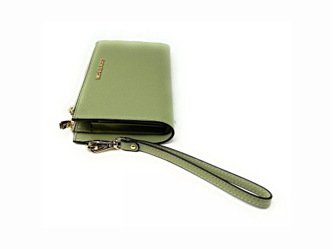 Michael Kors Jet Set Double Zip Leather Wristlet in Sage