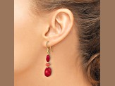 14K Gold Over Sterling Silver Coral and Jadeite Dangle Earrings