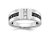 Rhodium Over 10K White Gold Men's Black and White Diamond Ring 1.10ctw