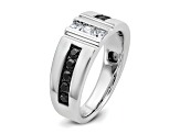 Rhodium Over 10K White Gold Men's Black and White Diamond Ring 1.10ctw