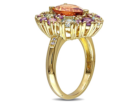 Citrine and Diamond Accent 18k Yellow Gold Over Sterling Silver Cocktail Ring 4.80ctw