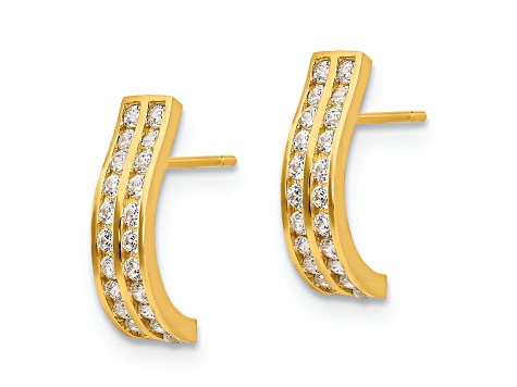 14K Yellow Gold Cubic Zirconia Drop 1/2" J-Hoop Earrings