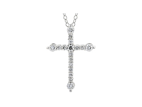 White Lab-Grown Diamond 14k White Gold Cross Pendant With Chain 0.33ctw