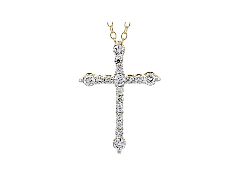 White Lab-Grown Diamond 14k Yellow Gold Cross Pendant With Chain 0.33ctw