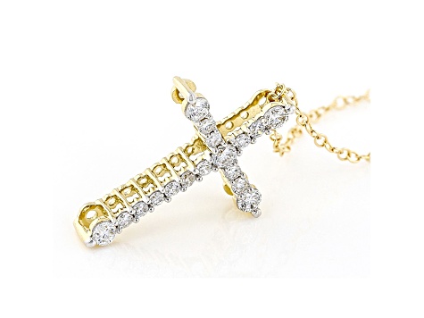 White Lab-Grown Diamond 14k Yellow Gold Cross Pendant With Chain 0.33ctw