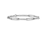 Rhodium Over Sterling Silver Fancy Cubic Zirconia Link with 1-inch Extension Bracelet