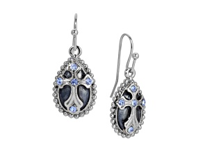 Symbols of Faith Silver-Tone Blue Crystal and Enamel Cross Drop Earrings