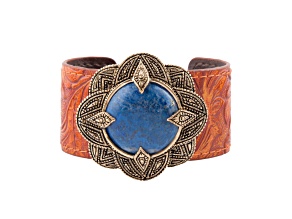 Barse Jewelry Blue Lapis Lazuli Gold Tone Ornate Floral Bracelet