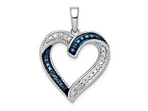 Rhodium Over 14k White Gold Blue and White Diamond Heart Pendant