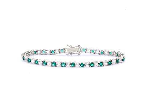 Green Emerald Simulant Sterling Silver Tennis Bracelet 7.02ctw