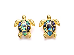 14k Gold Plated over Sterling Silver Shimmering Abalone Shell Inlay Sea Turtle Stud Earrings
