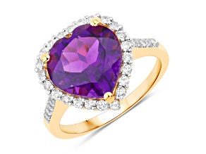Purple Amethyst And White Topaz 18K Yellow Gold Over Sterling Silver Halo Style Heart Ring 4.25ctw