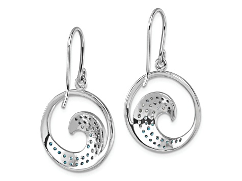 Rhodium Over Sterling Silver Polished Cubic Zirconia Wave Dangle Earrings