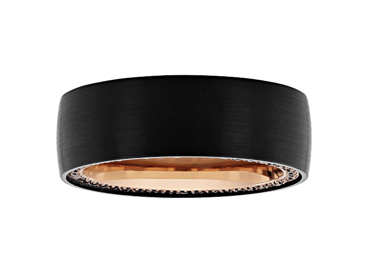 Black and Rose Ion-Plated Tungsten and Black Sapphire 8mm Band
