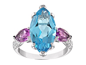 Sterling Silver Swiss Blue Topaz, Amethyst, and Lab White Sapphire Ring