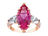 14K Rose Gold Over Sterling Silver Lab Created Pink Sapphire, Aquamarine and Lab White Sapphire Ring