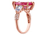 14K Rose Gold Over Sterling Silver Lab Created Pink Sapphire, Aquamarine and Lab White Sapphire Ring