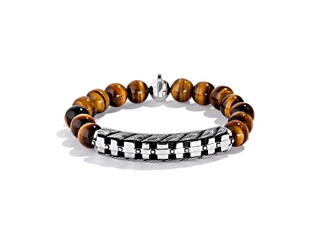 Star Wars™ Fine Jewelry The Wookiee Tigers Eye Shamballa Bead Rhodium Over Silver Mens Bracelet