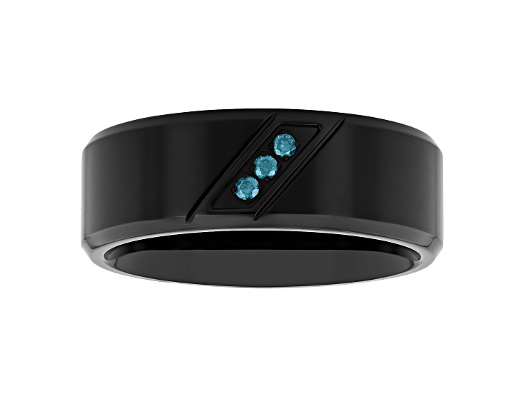 0.05ctw Blue Diamond Black Stainless Steel 8MM Beveled Edge Band