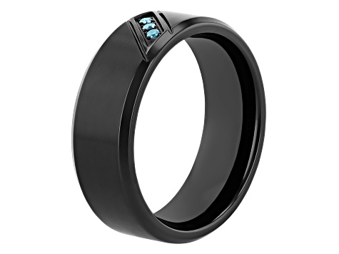 0.05ctw Blue Diamond Black Stainless Steel 8MM Beveled Edge Band