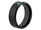 0.05ctw Blue Diamond Black Stainless Steel 8MM Beveled Edge Band