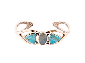 Barse Jewelry Gray Labradorite and Blue Turquoise Gold Tone Cuff Bracelet