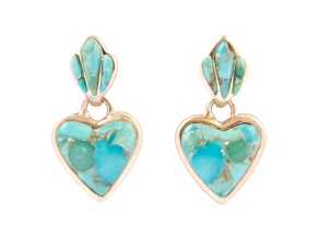 Barse Jewelry Blue Turquoise Heart Silver Drop Post Earrings
