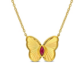 1/5 CT TGW Created Ruby Butterfly Necklace in Yellow Plated Sterling Silver, 17"