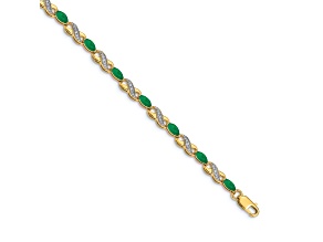 10k Yellow Gold and Rhodium Over 10k Yellow Gold Diamond and Emerald Infinity Bracelet