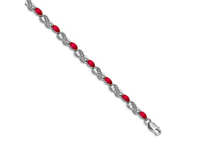 Rhodium Over 10k White Gold Diamond and Ruby Infinity Bracelet