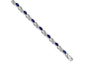 Rhodium Over 10k White Gold Diamond and Sapphire Infinity Bracelet
