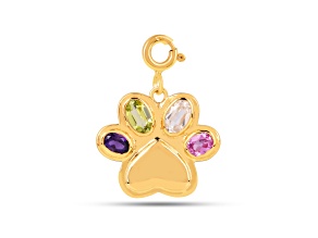 Multi-gemstone 18K Gold Over Sterling Silver Dog Paw Charm