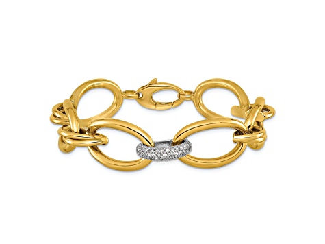 14K Yellow Gold with White Rhodium Diamond Oval 7.5-inch Bracelet 0.51ctw