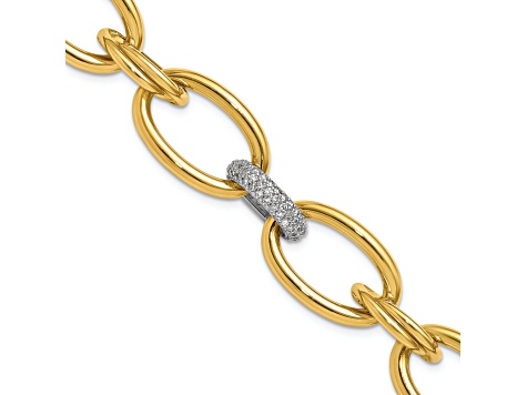 14K Yellow Gold with White Rhodium Diamond Oval 7.5-inch Bracelet 0.51ctw