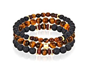Invicta Jewelry Men's Tiger Eye, Lava and Hematite Stone Bead Stretch Bracelets
