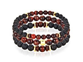 Invicta Jewelry Men's Red Tiger Eye, Lava and Hematite Stone Bead Stretch Bracelets