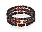 Invicta Jewelry Men's Red Tiger Eye, Lava and Hematite Stone Bead Stretch Bracelets