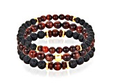 Invicta Jewelry Men's Red Tiger Eye, Lava and Hematite Stone Bead Stretch Bracelets